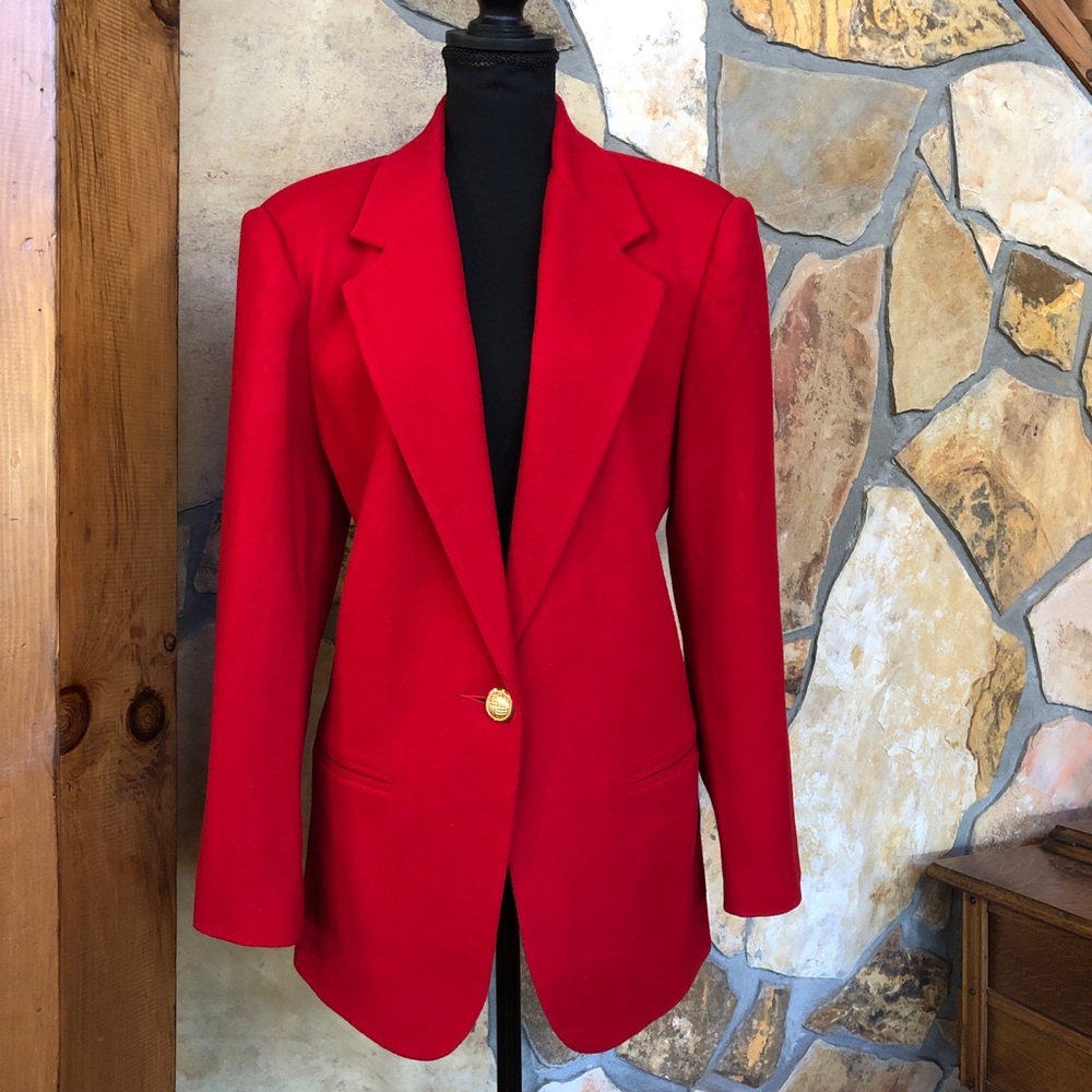 SAVANNAH Vintage 80s Wool Blazer Jacket Lined Deep Red (12)